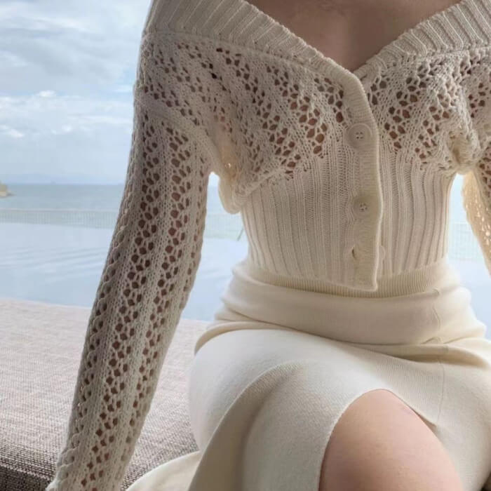 See Through Knitted Cardigan | Festival Outfit Mesh Cardigan Top