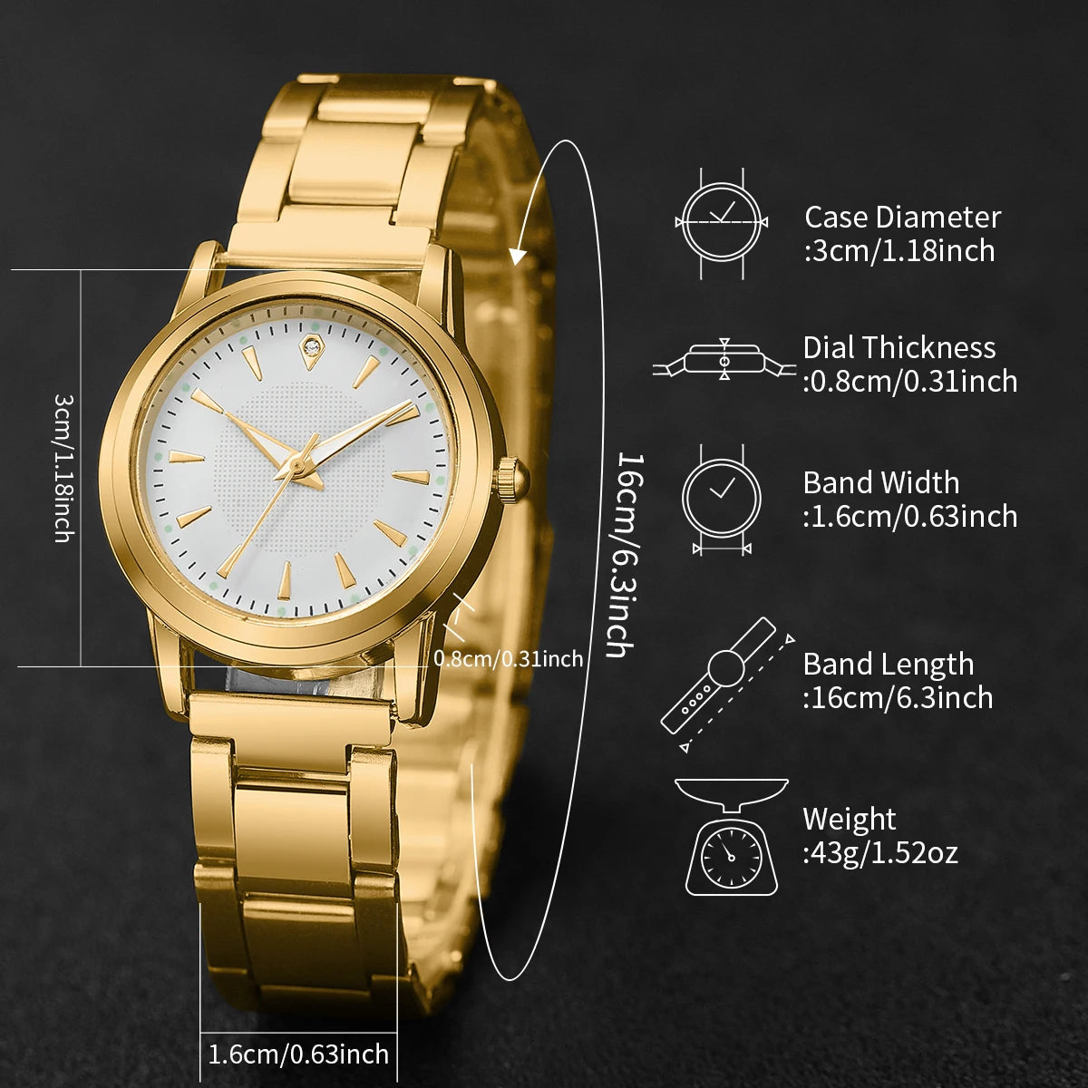 6PCS/Set Women Watches Fashion Gold Plated Band Ladies Quartz Watch Rhinestone Jewelry Set Reloj Mujer(Without Box)