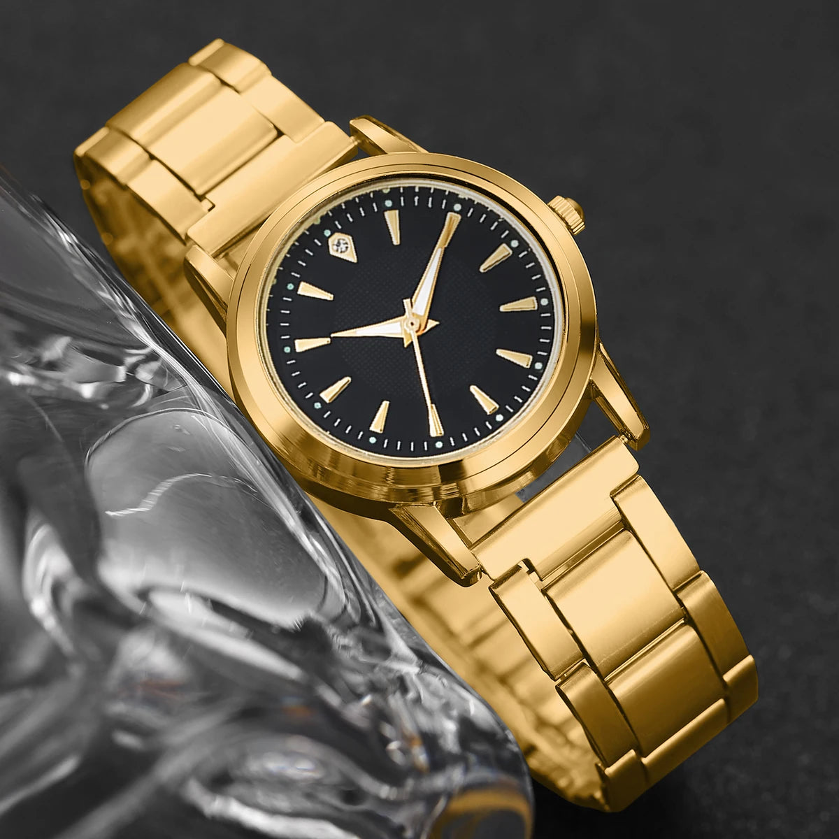 6PCS/Set Women Watches Fashion Gold Plated Band Ladies Quartz Watch Rhinestone Jewelry Set Reloj Mujer(Without Box)