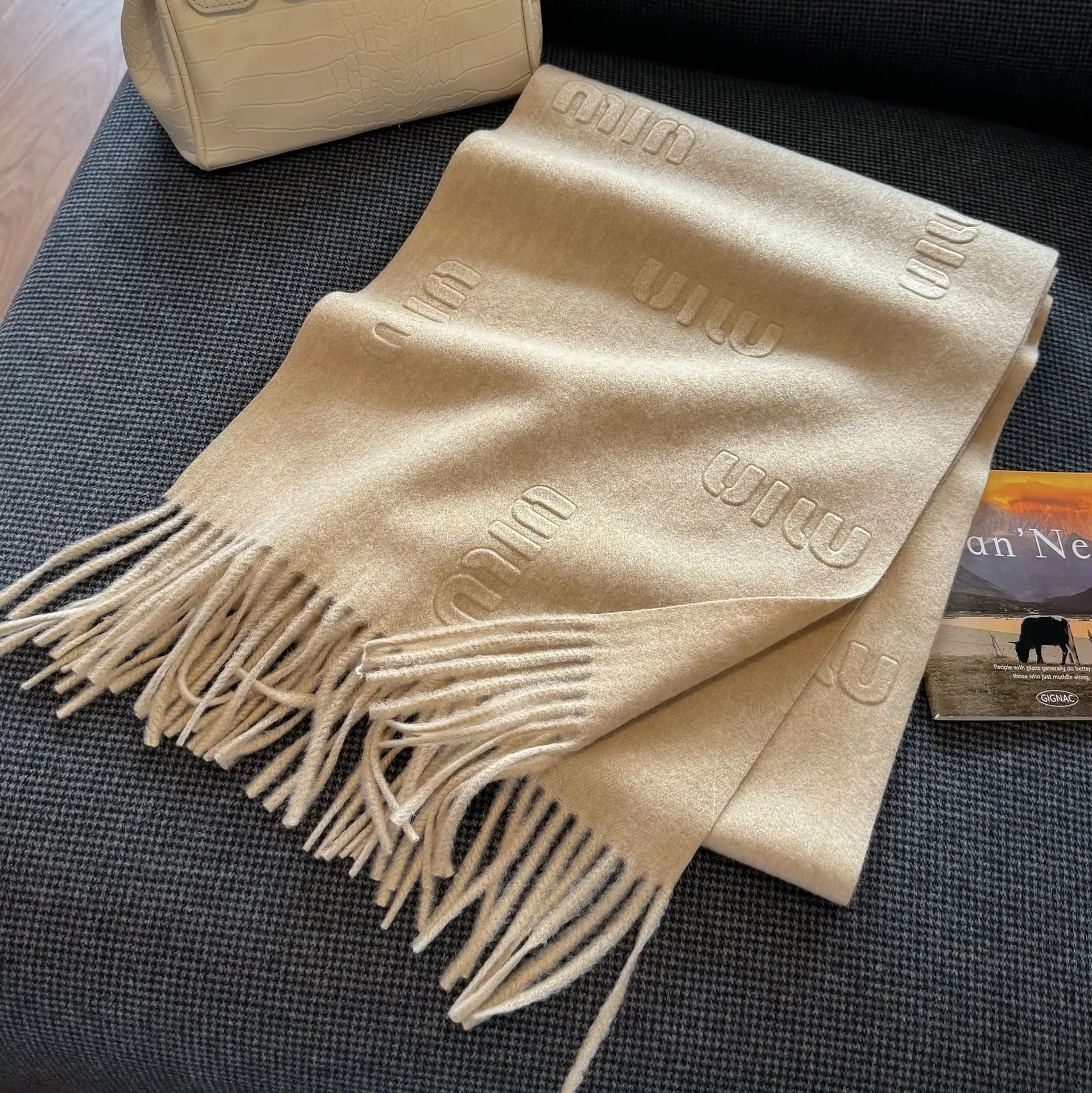 Fashion Design Blend Wool Scarf Women Embossed Simple Warm Muffler Female New Type Imitation Cashmere Thick Fringed Shawl Ladies