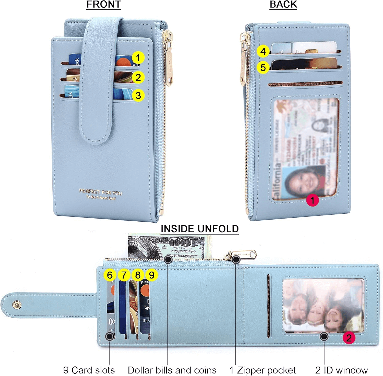 Slim Bifold Rid Wallet For Women Women's Wallet With Many Card Slots