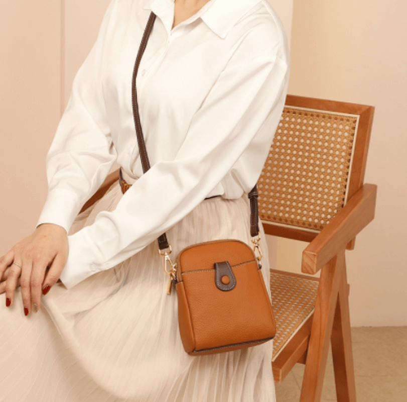 Small Lychee Pattern Leather Phone Bag Crossbody Wallet For Women