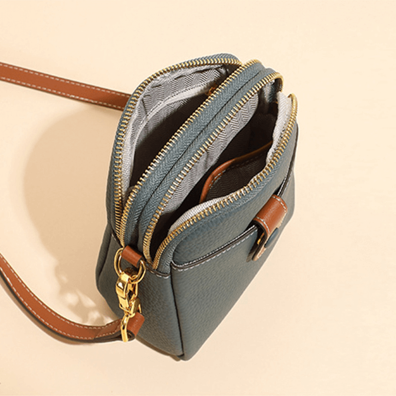 Small Lychee Pattern Leather Phone Bag Crossbody Wallet For Women