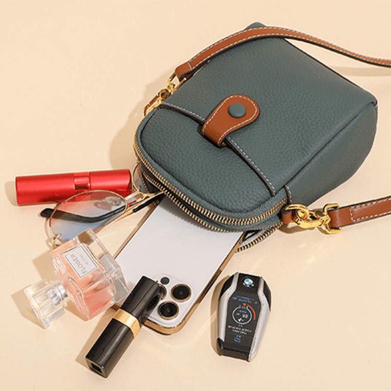 Small Lychee Pattern Leather Phone Bag Crossbody Wallet For Women