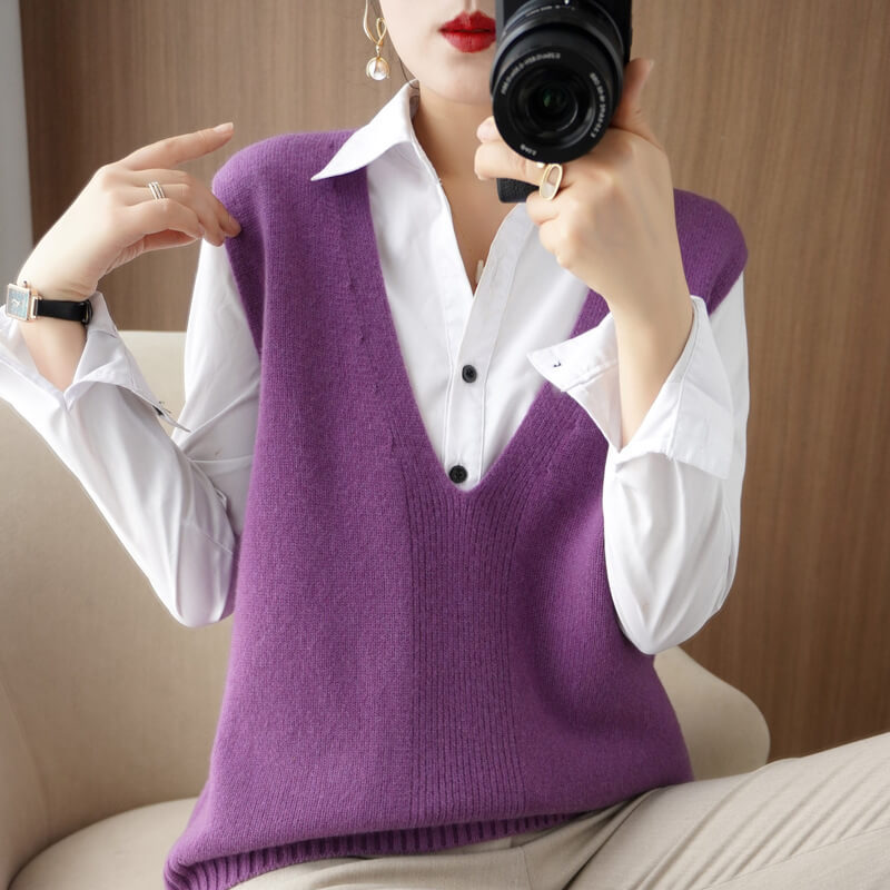 Solid Color Pullover Knitted Vest | Pullover Sweater Vest