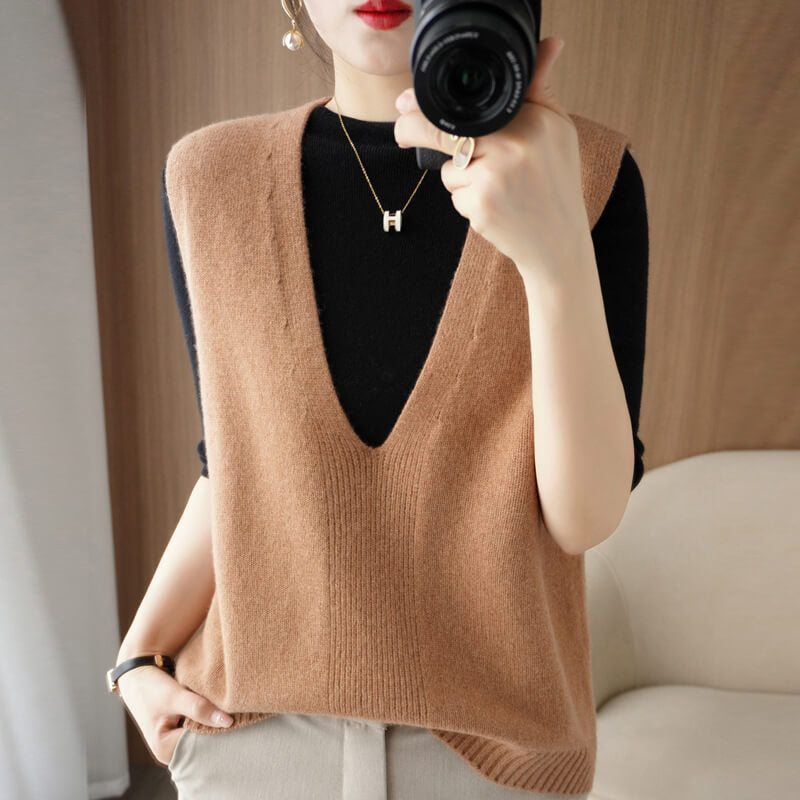Solid Color Pullover Knitted Vest | Pullover Sweater Vest