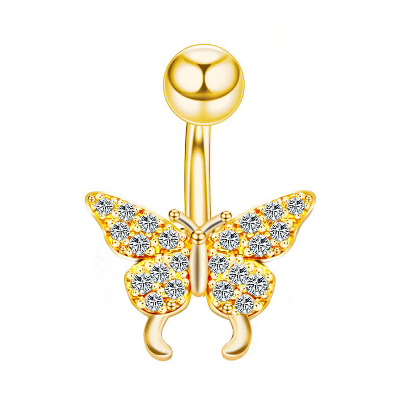 Stainless Steel Navel Ring Butterfly | Zircon Butterfly Navel Ring