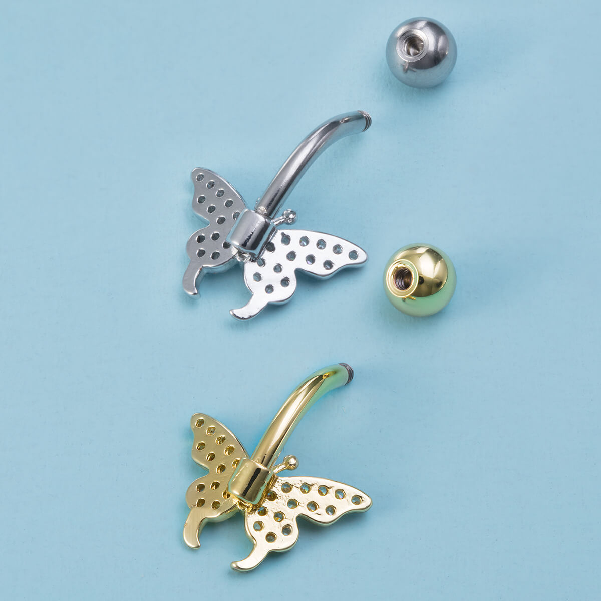Stainless Steel Navel Ring Butterfly | Zircon Butterfly Navel Ring