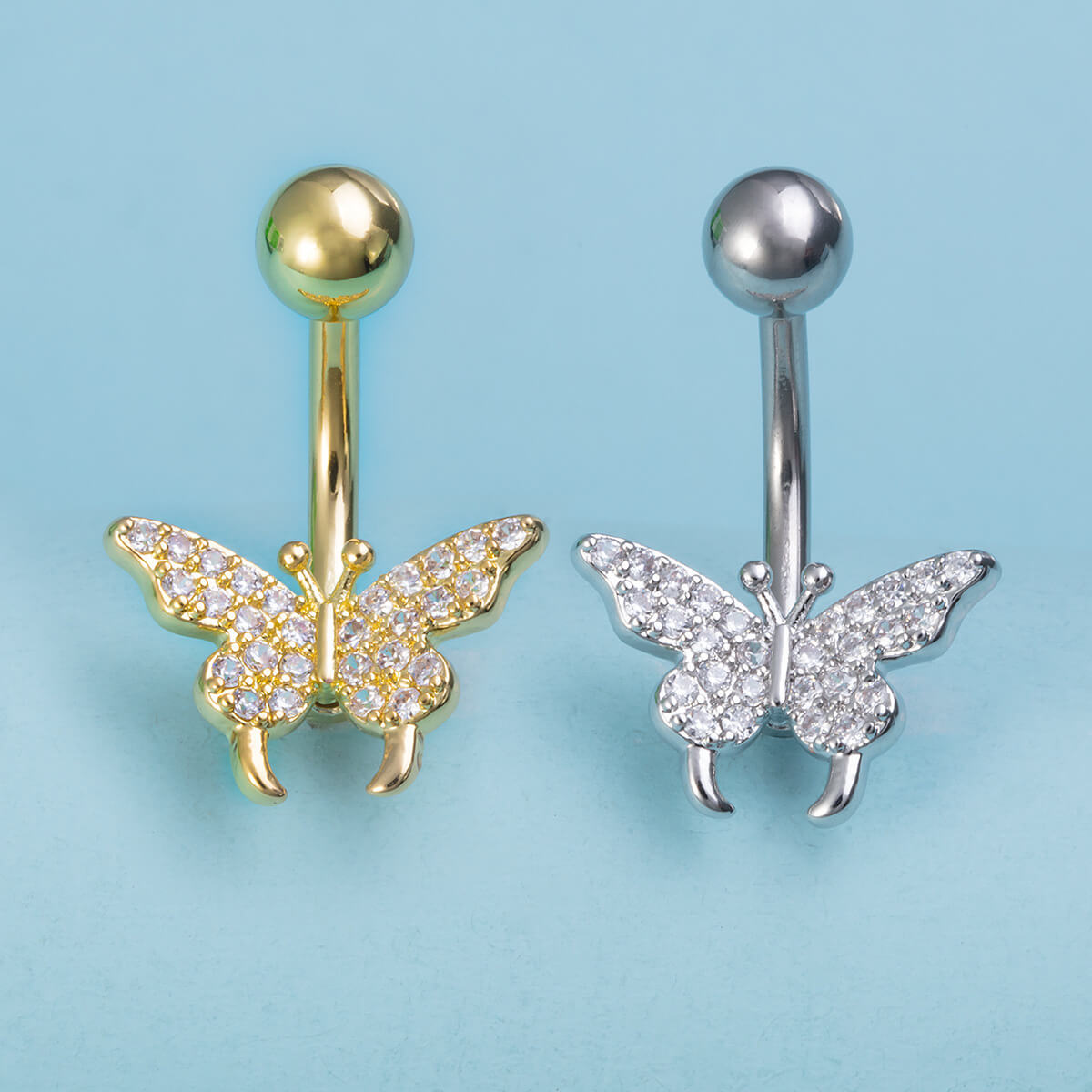 Stainless Steel Navel Ring Butterfly | Zircon Butterfly Navel Ring
