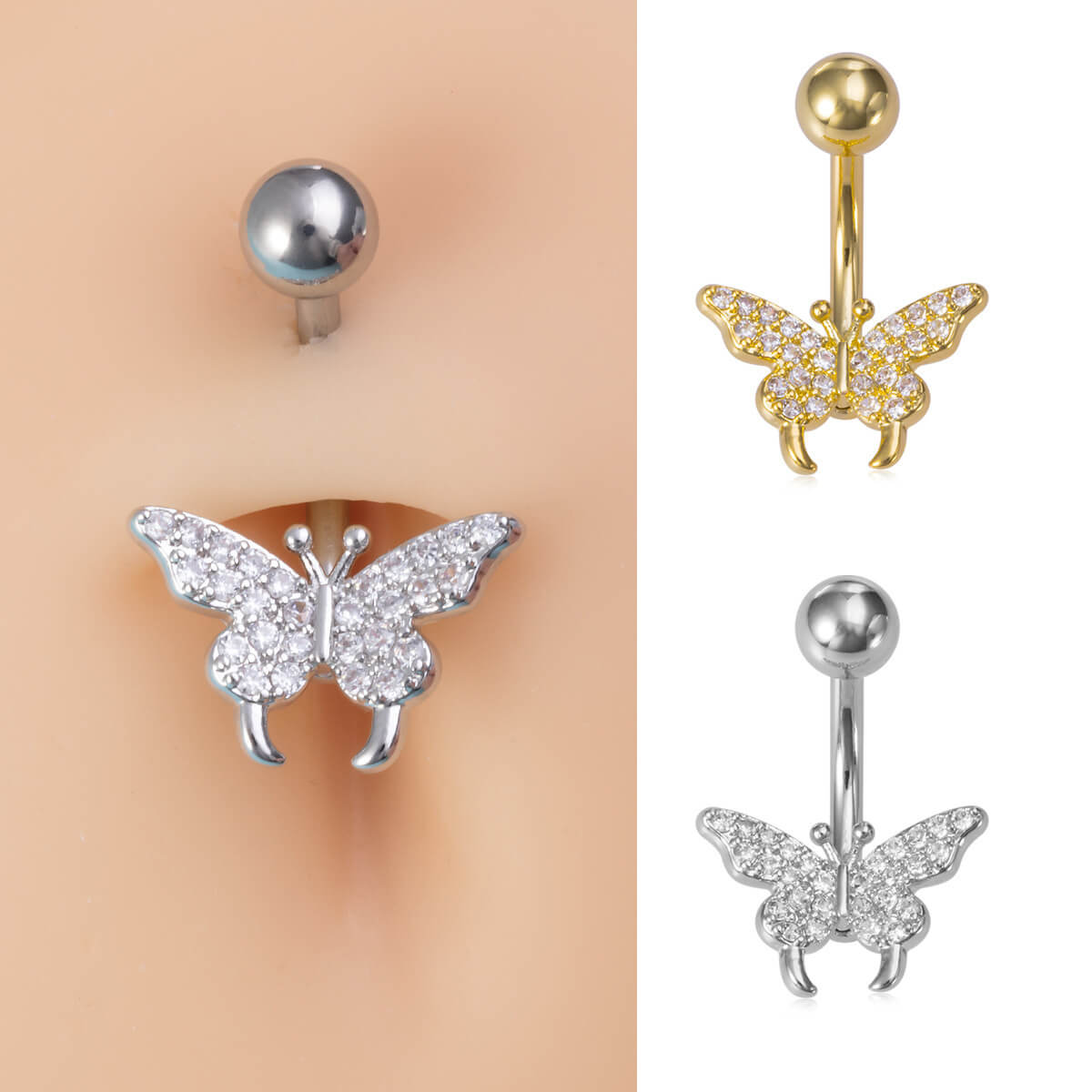 Stainless Steel Navel Ring Butterfly | Zircon Butterfly Navel Ring