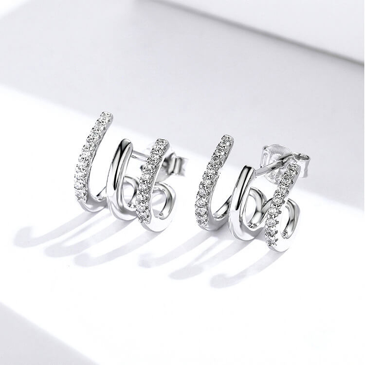 Three Layer Sterling Silver Drop Earrings | Layered Silver Earrings
