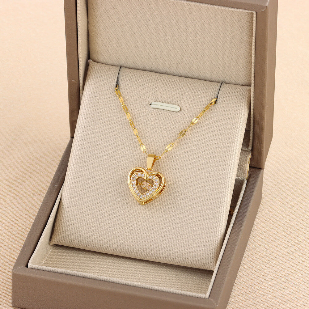 Titanium Steel Pendant Necklace With Rhinestones Love Necklace
