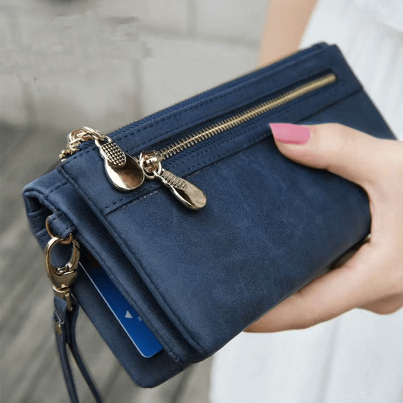 Vintage Frosted Double Zipper Long Wallet | Double Zipper Wallet Women