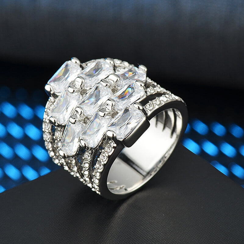 Wide Face Cubic Zirconia Ring | Crystal Zircon Inlaid Kids Ring