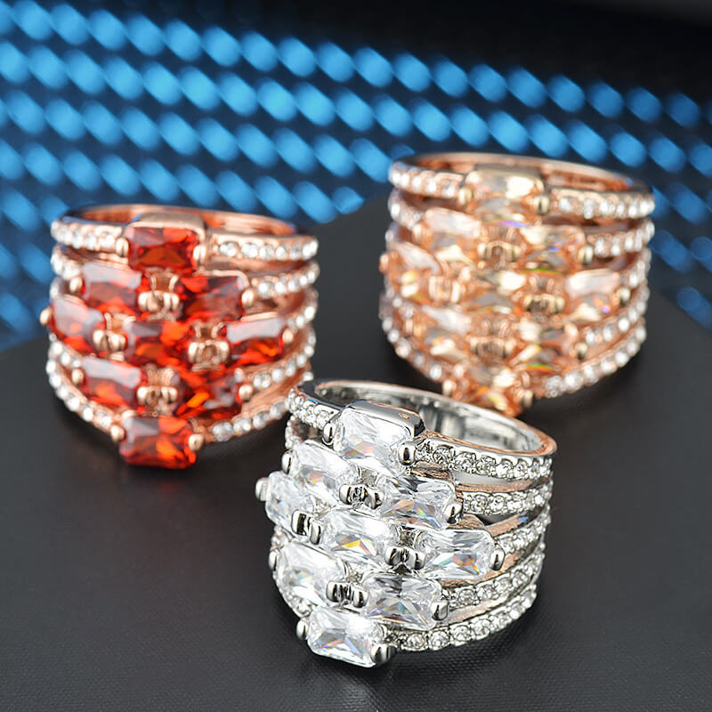 Wide Face Cubic Zirconia Ring | Crystal Zircon Inlaid Kids Ring