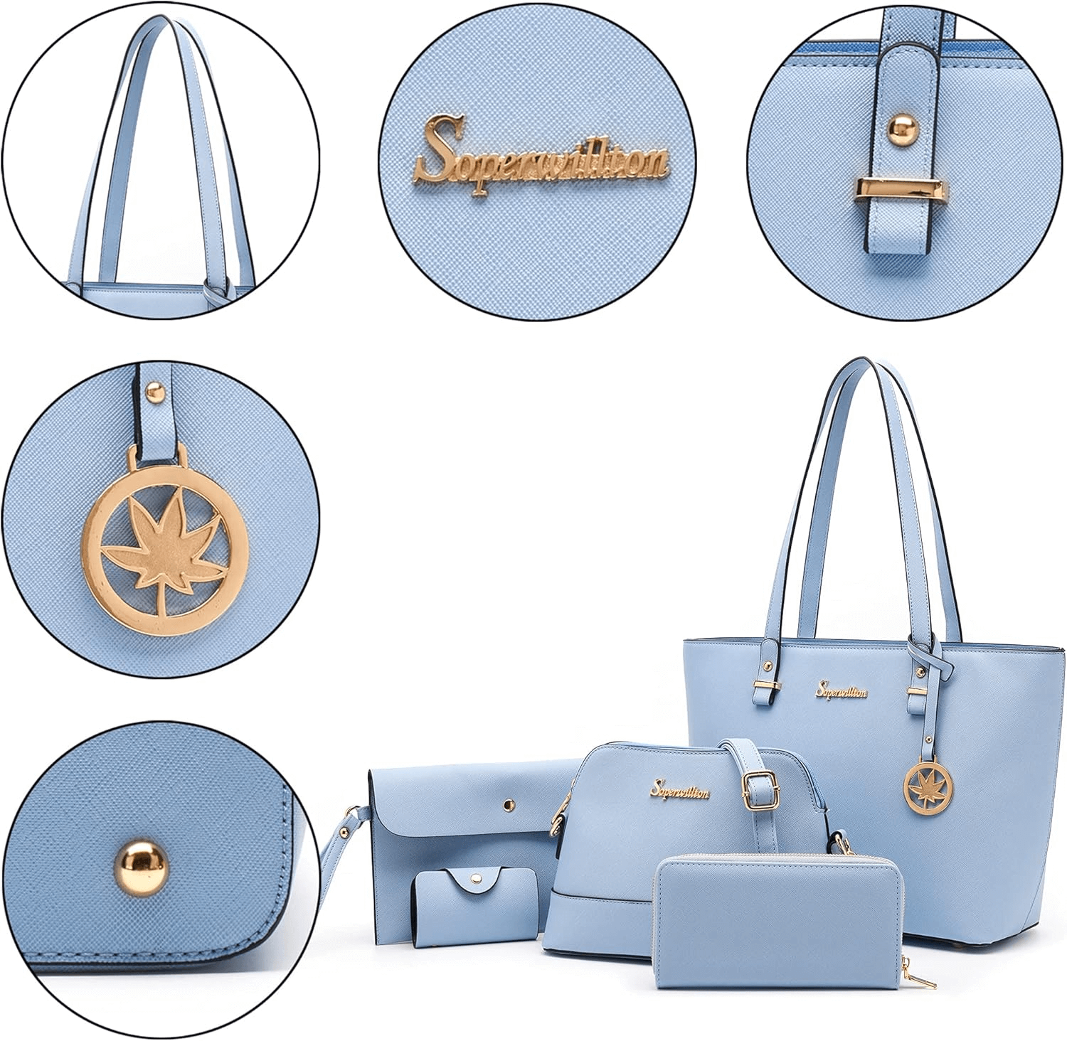 Women 5-Piece Purse Set With Tote And Wallet | Designer-Style Purse Set