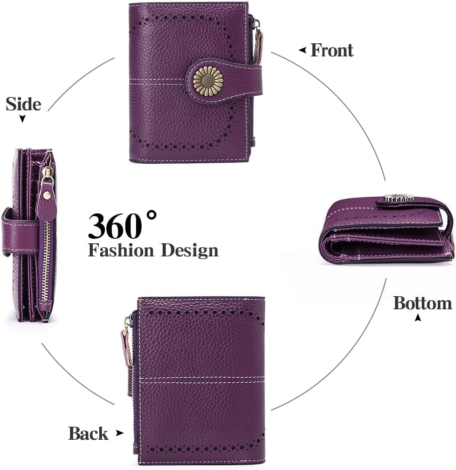 Women’s Bifold Wallet With RFID blocking | Zippered Leather Wallet