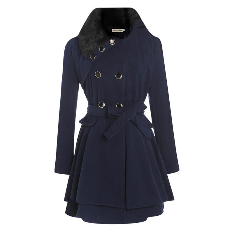 Women’s Slim Woolen Coat With Belt | Classic Wool Coat Women