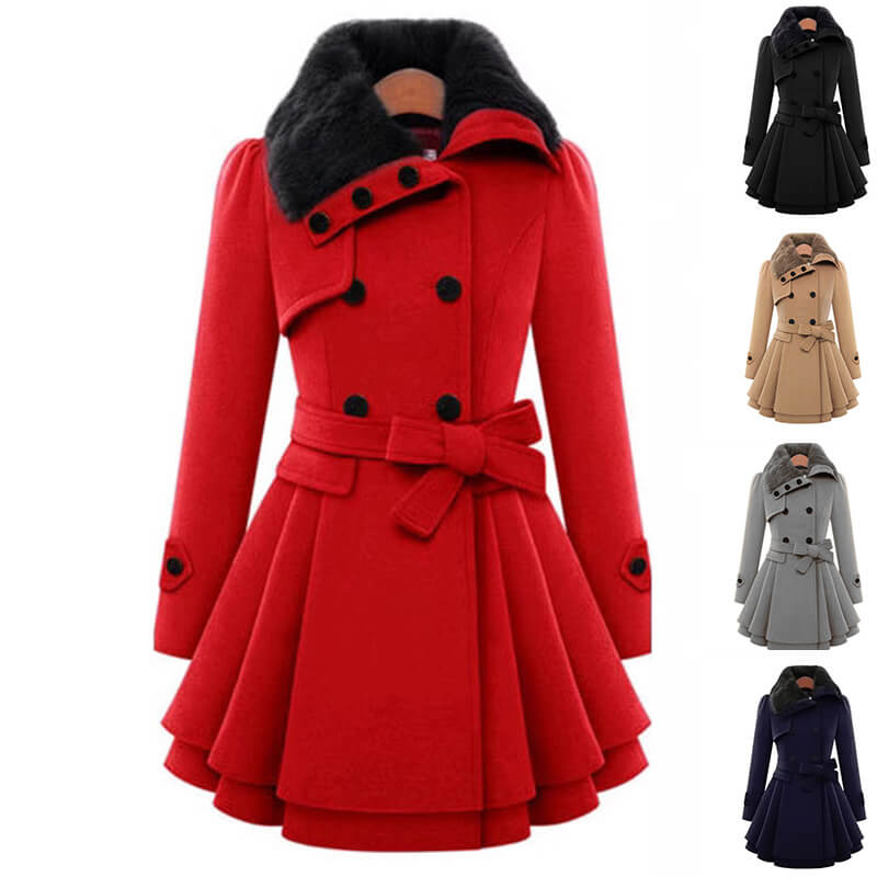Women’s Slim Woolen Coat With Belt | Classic Wool Coat Women