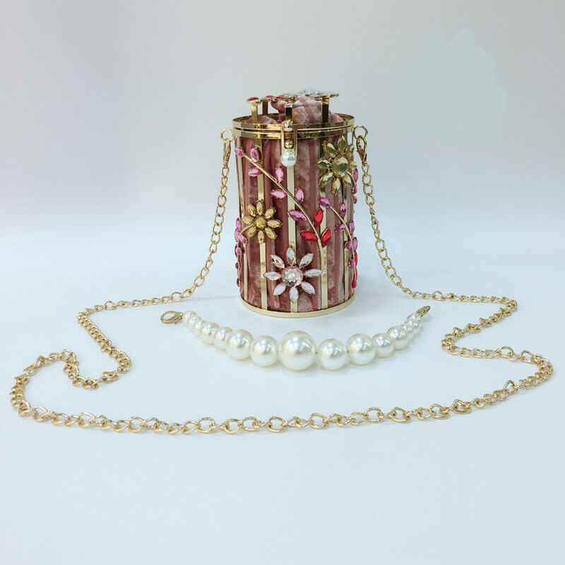 Women’s Crystal Flower Pearl Evening Bag | Elegant Round Evening Bag