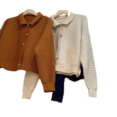 Retro Lapels Sweaters Cardigan Outerwear Top