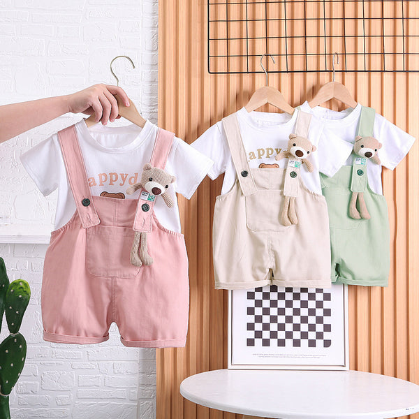 Summer Children Cotton T-shirt Suspender Suit