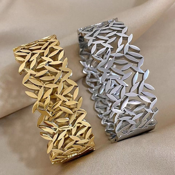 Creative Trend Wide Version Hollow Leaves Couples Openings Bracelet Jewelry