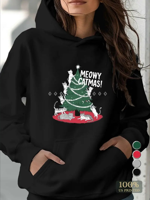 Teediy Cats Christmas MEOWY CATMAS  Original Womens Sweatshirts Hoodies Casual Comfy Fall Fashion Outfits Clothes