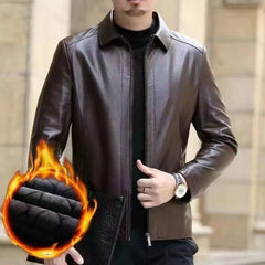 Leather Jacket For Middle-aged Men Leather Clothing With Stand Collar Men Fleece-lined