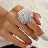 Exaggerated Large Round AB Color Rhinestone Ring