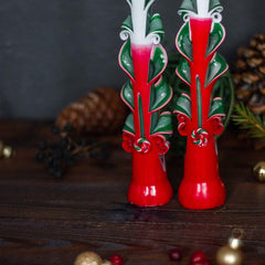 Christmas Candles - Taper Candles - Tall Candles - Carved Candles - Set of 2 Red Green Candles 9 Inches - Tapered Candles - Christmas Taper Candles - Hand Carved Taper Candles