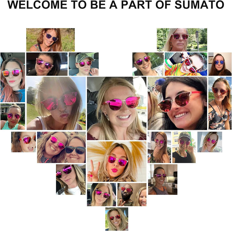 Sunglasses Womens, Cat Eye Pink Sunglasses for Women with Mirrored Trendy Lens UV400 Blocking