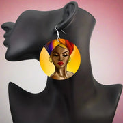 Round African Head Pattern Dangle Earrings