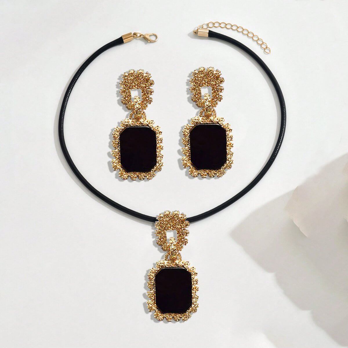 14K Gold Plated Black Onyx Jewelry Set | Gold Statement Jewelry Set