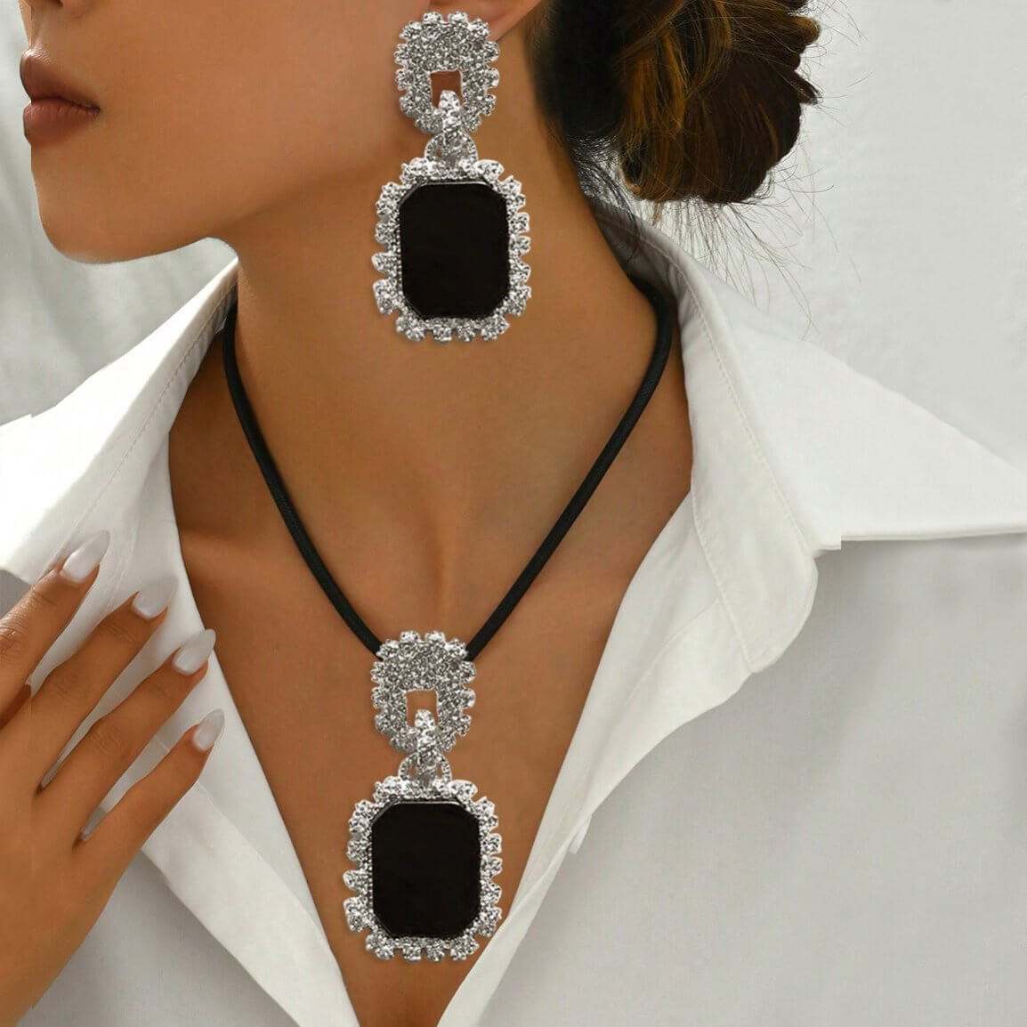 14K Gold Plated Black Onyx Jewelry Set | Gold Statement Jewelry Set