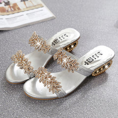 Spring And Summer New Flower Sandals And Slippers Women's Shoes Fashion Mid-Heel European And American Casual Thick Heels