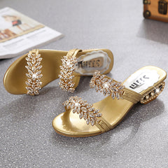 Spring And Summer New Flower Sandals And Slippers Women's Shoes Fashion Mid-Heel European And American Casual Thick Heels