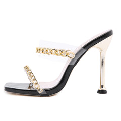 Stiletto Sandals And Slippers With Square Toe Golden Chain Roman High-Heeled Women's Shoes