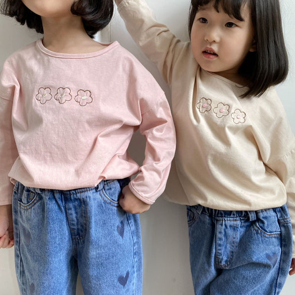 Base Embroidered Long-sleeved T-shirt Spring New Shirt Floret Korean Girl Children