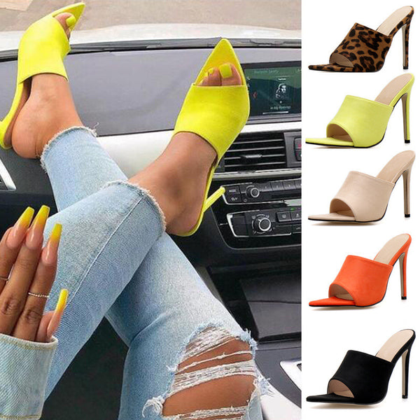 Summer New Women'S Shoes  Stiletto High Heels  Leopard Print Pointed Toe  Fashionable Sandals And Slippers