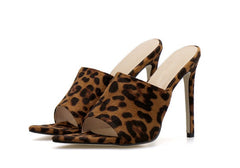 Summer New Women'S Shoes  Stiletto High Heels  Leopard Print Pointed Toe  Fashionable Sandals And Slippers