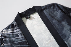 New Style Demon Printing Cardigan Men Cosplay Obi Male Yukata Haori Samurai Traditional Japanese Clothing