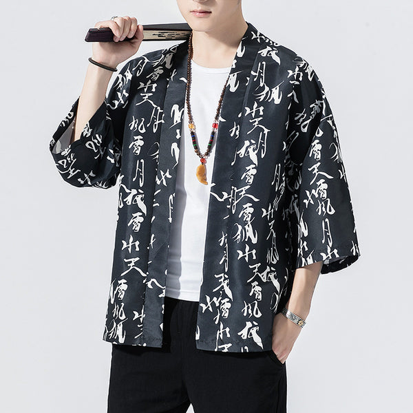 Kimono Cardigan Outerwear Blouse Mens Cardigan Loose Jacket Coat Baggy Tops