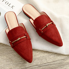 Spring New Pointed Cool And Half Slippers Female Baotou Flat-bottomed Casual Wear Large Size 41-42 Muller Shoes 295-3