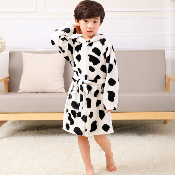 Cartoon Flannel Hooded Nightgown For Children