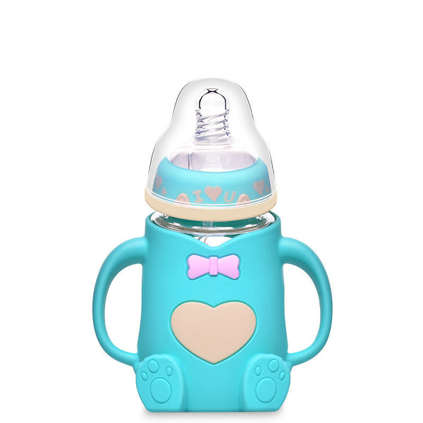 Baby Silicone Glass Baby Bottle Anti-fall And Anti-colic