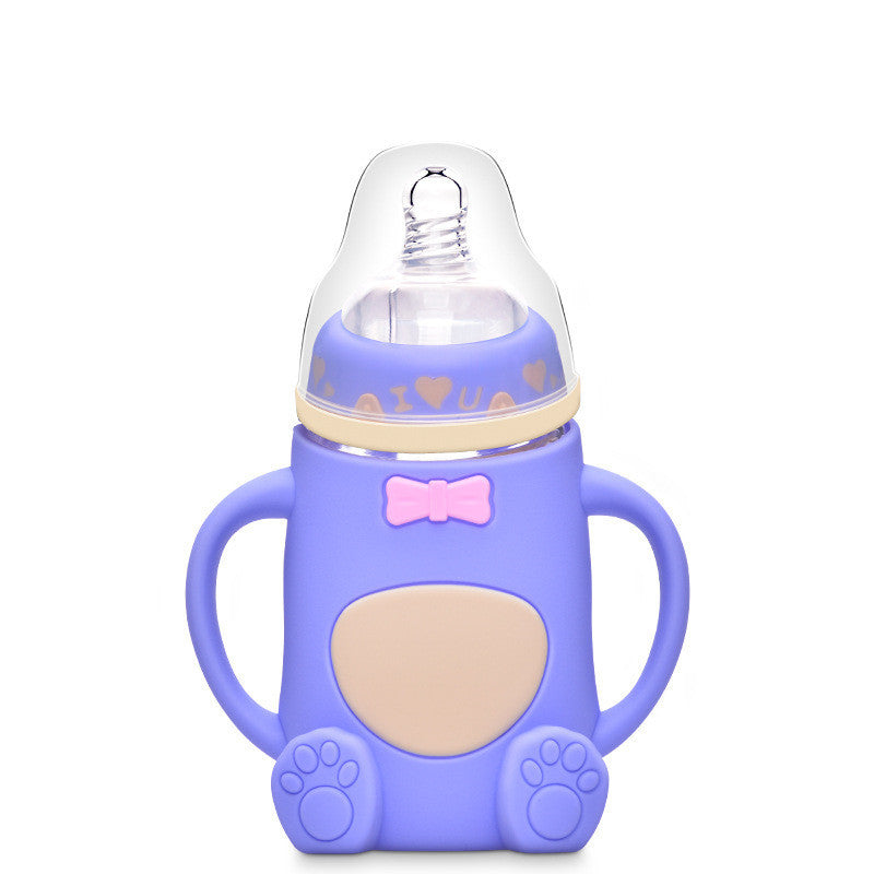 Baby Silicone Glass Baby Bottle Anti-fall And Anti-colic