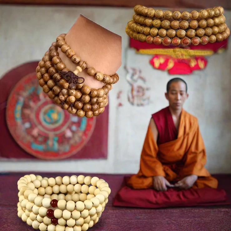 ' Natural Sandalwood Buddhist Buddha Wood Prayer Beaded Knot Black Ebony Bracelets Bangles