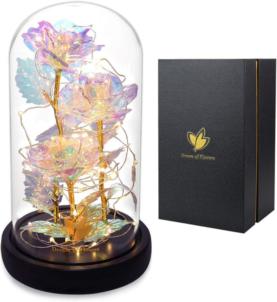 Valentines Day Gifts for Her,Birthday Gifts for Women,Colorful Flowers Rose in Glass Dome,Galaxy Flowers Rose with 2 Lighted Mode,Rainbow Rose Flower Gifts for Women,Valentines Gifts for Girlfriend