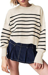 Striped Long-sleeved Sweater For Women